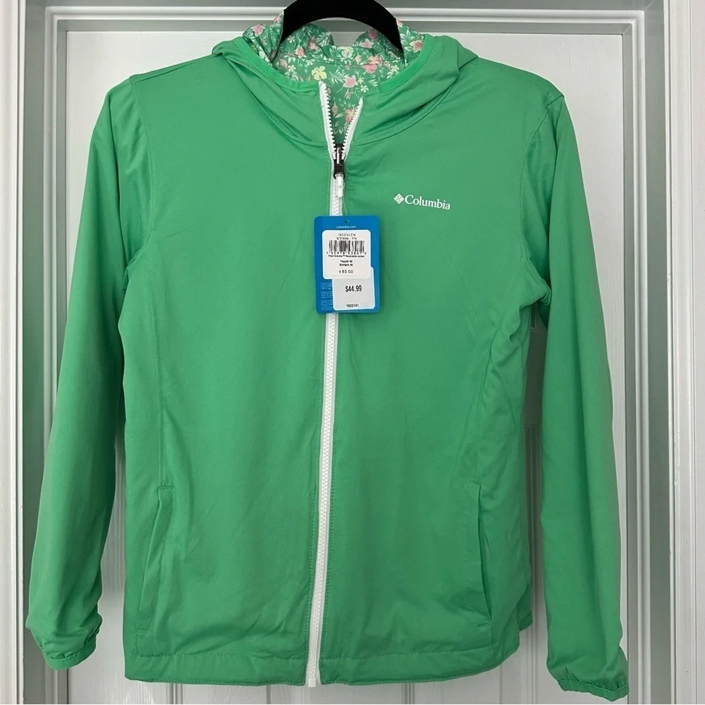 Columbia Youth Reversible‎ Pixel Grabber Jacket Green Floral Medium 10-12 NWT